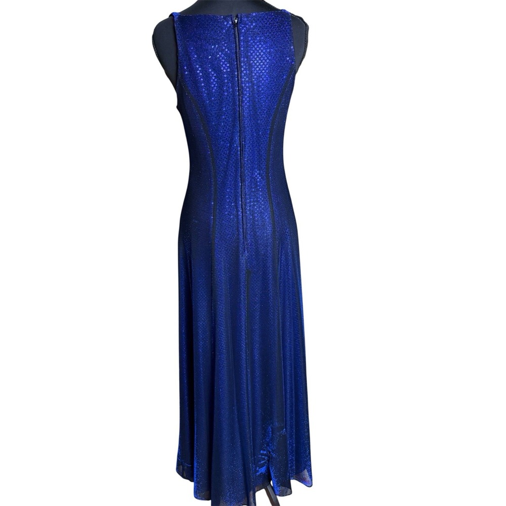Y2K VTG Betsy Adam Jaslene Maxi Dress Gown Blue Mesh Metallic Shimmer Sz 8 - Picture 4 of 10